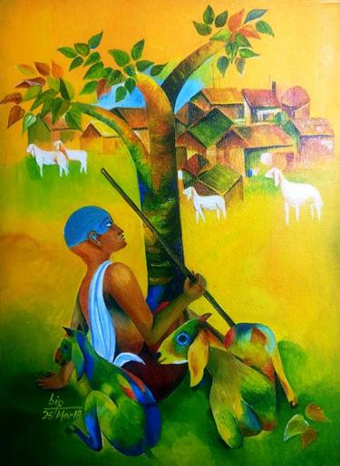 Print of Rural life Paintings by BIPLAB KUNDU
