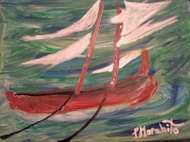 Paul "Po" Morabito Acrylic on Canvas Beautiful Signed "Stormy Waters" with Certificate of Authenticity and Website Raisonne thumb