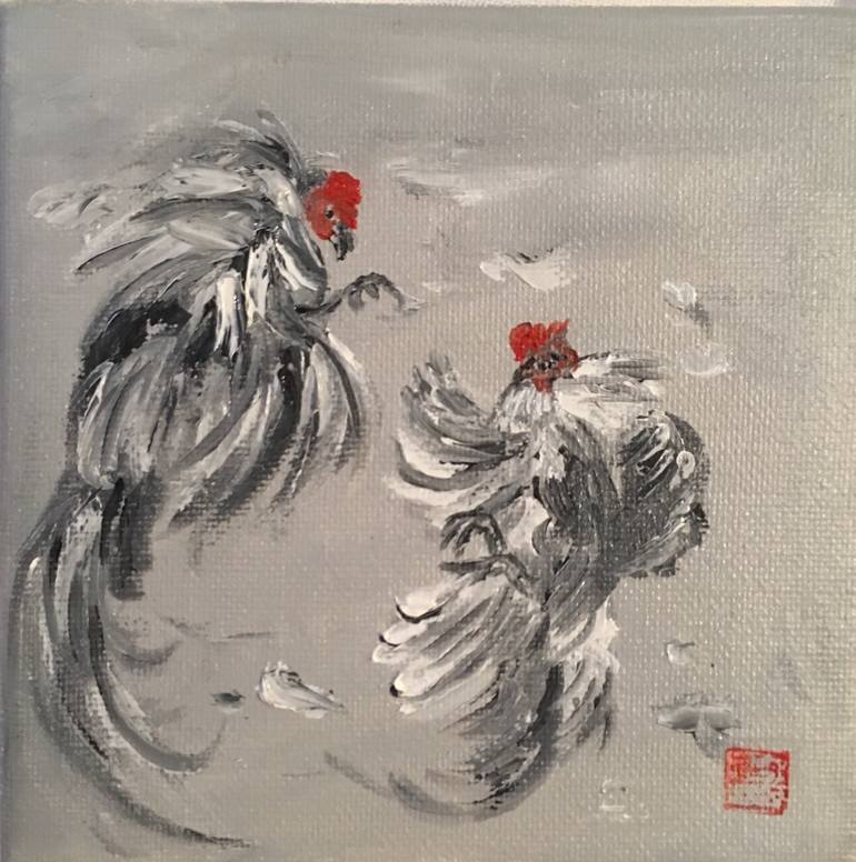 Two “ men” fighting Painting by Cindy Zhan | Saatchi Art