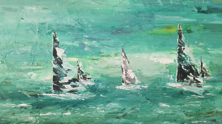 Original Modern Sailboat Painting by Agnes Gartnerne Boko