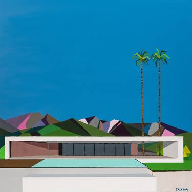 Modernist Villa Ibiza with 2 Palms. Limited edition Giclee print. thumb