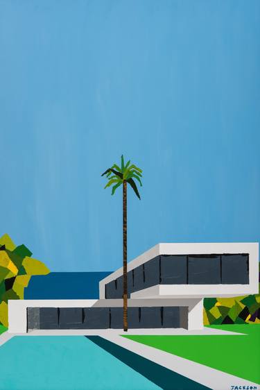 Modernist Villa Ibiza 1 palm. Limited edition Giclee print, thumb