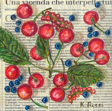 Cherries and Blueberries on Newspaper - Food Art Collection thumb