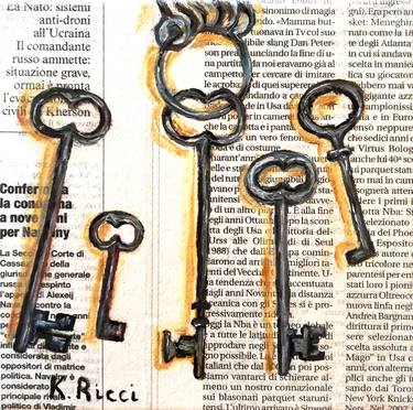 Vintage Keys on Newspaper - Oil Painting Art Collection thumb