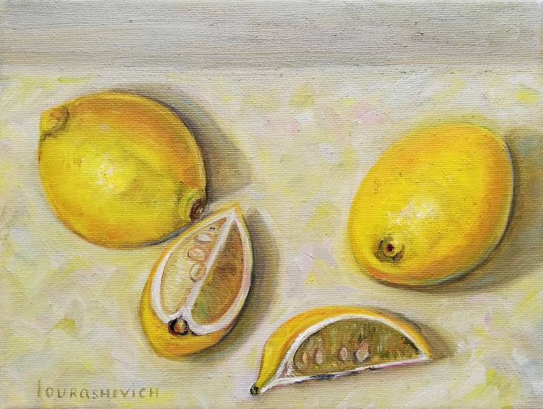 Original Still Life Painting by Katia Ricci | Art Deco Art on Canvas | "Citrus Light"