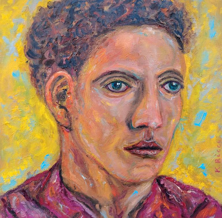 Original People Painting by Katia Ricci | Contemporary Art on Canvas | Silent Strength or Portrait in Yellow Light