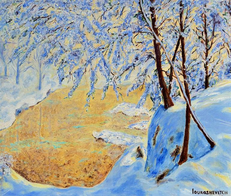 Original Christmas Painting by Katia Ricci | Art Deco Art on Canvas | On a Winter Day