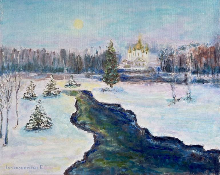 Original Landscape Painting by Katia Ricci | Art Deco Art on Canvas | Winter Landscape