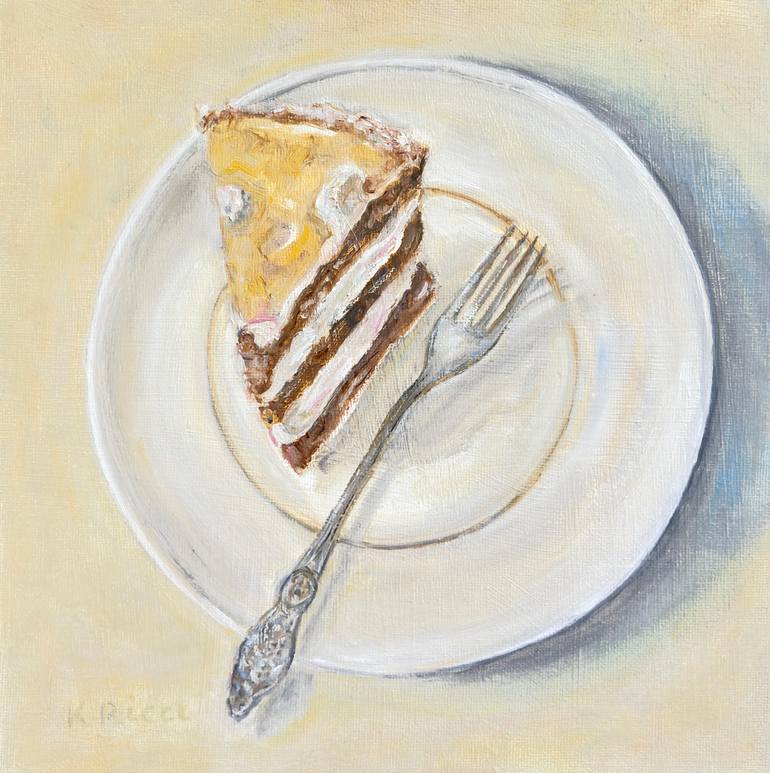 Original Food & Drink Painting by Katia Ricci | Art Deco Art on Canvas | Plated Cake