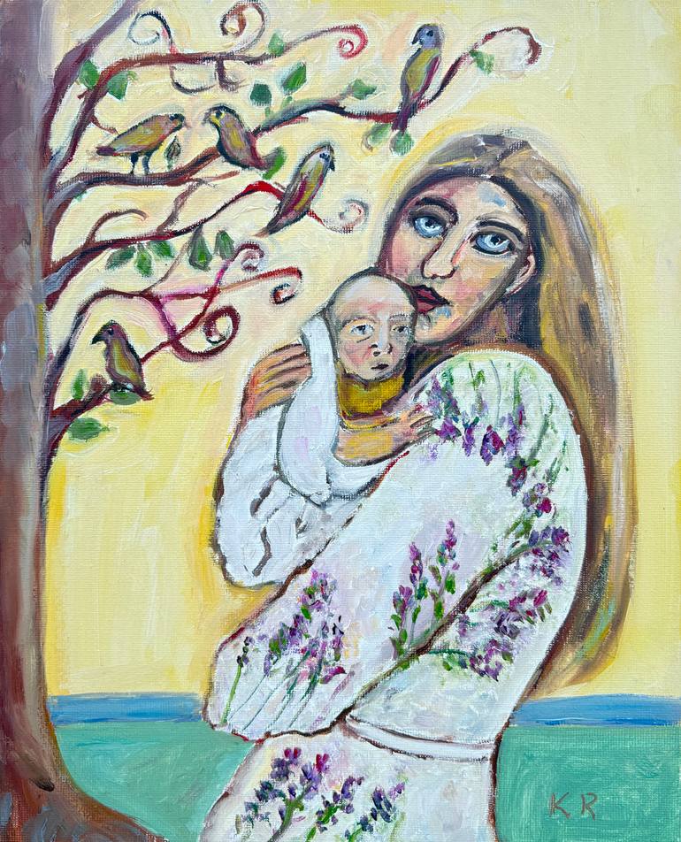 Original People Painting by Katia Ricci | Contemporary Art on Pressed Cardboard | Motherhood