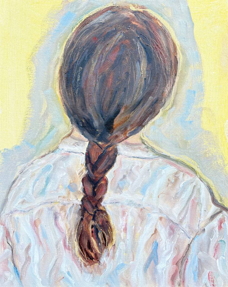Original People Painting by Katia Ricci | Contemporary Art on Pressed Cardboard | A Girl with a Braid