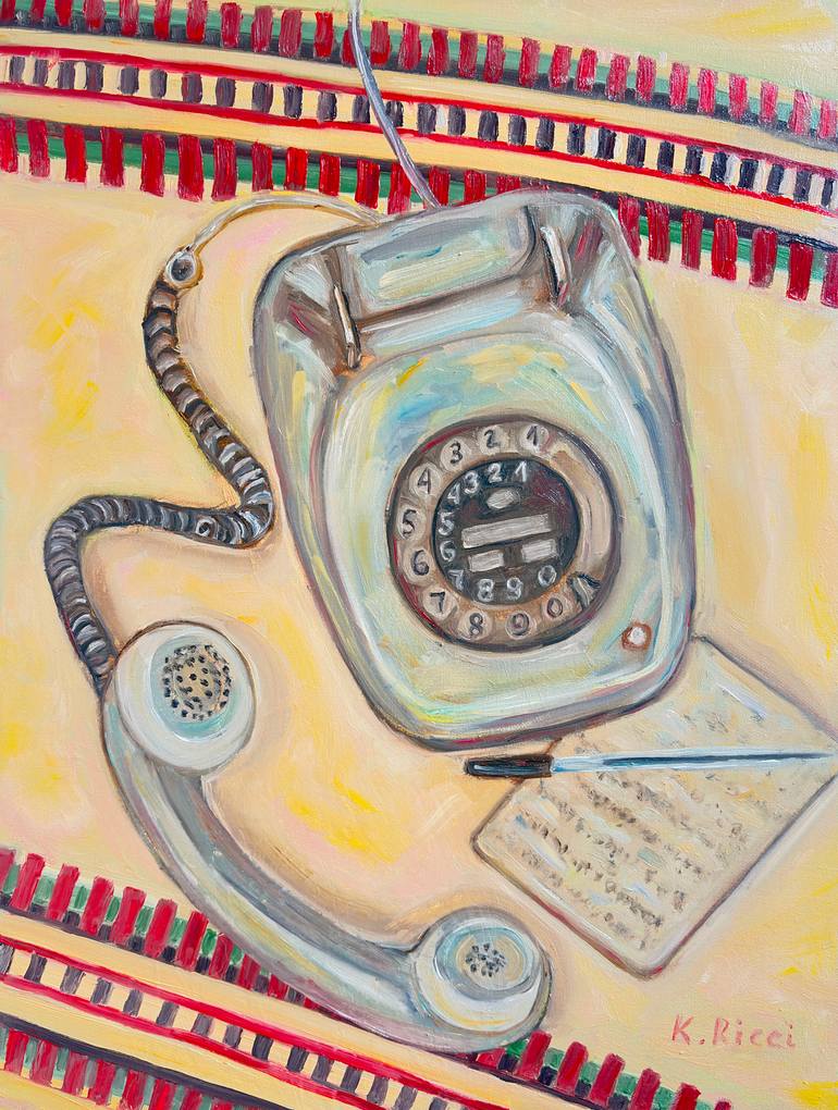 Original Home Painting by Katia Ricci | Contemporary Art on Canvas | Scene with a Retro Phone