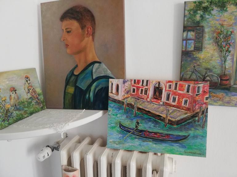 Original Impressionism Boat Painting by Katia Ricci