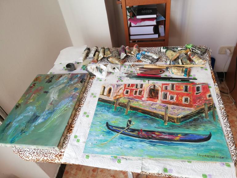 Original Impressionism Boat Painting by Katia Ricci