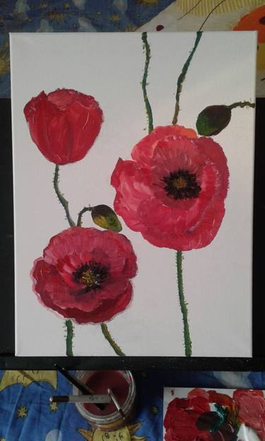 Red Poppies and Flower Buds thumb