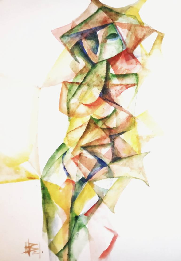 Original In The Style Of The Russian Avant Garde Kandinsky Nude Watercolor X Painting By