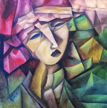 Portrait in the style of cubism. Association of the avant-garde of the early 20th century. thumb