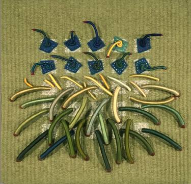 Contemporary Fiber Art titled, "Earth Series No. 21", Original Textile Art, Green thumb