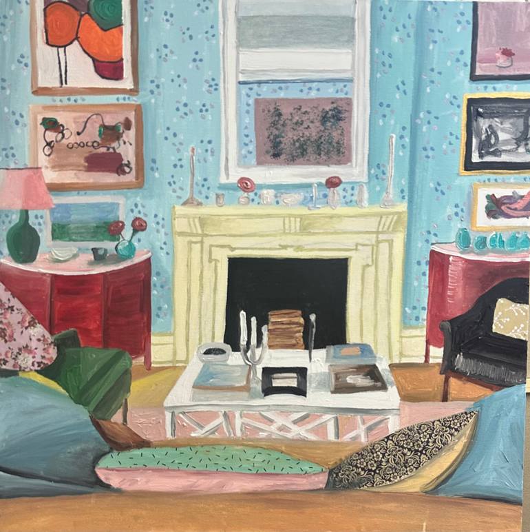 Original Architecture Painting by Barbara Friehs | Art Deco Art on Canvas | Room at the Baltic Sea