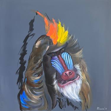Oil painting on canvas with monkey "Mandrill", 60x60 cm thumb