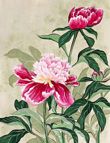 Peonies in decorative style. thumb