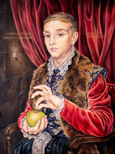 Boy with apple. Painting from the movie "The Grand Budapest Hotel 2014". thumb