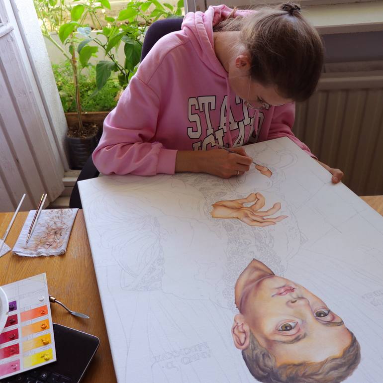 Original Classicism People Painting by Frida Ostin