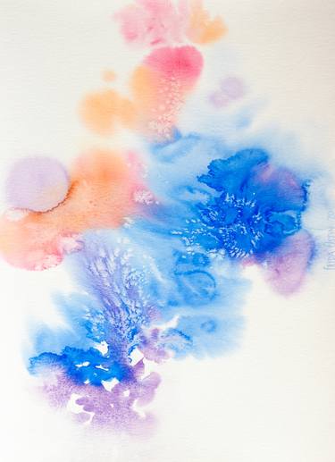 Original watercolor art. Amazing sea abstraction. Blue corals painting. Blue abstraction. Abstract watercolor seascape. Blue wall art. Undersea. thumb