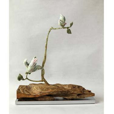 Original Art Deco Floral Sculpture by Lei He