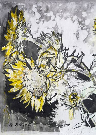 Sunflowers, rain (ink) thumb