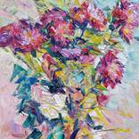 Violet chrysanthemums (palette knife) by Dima Braga