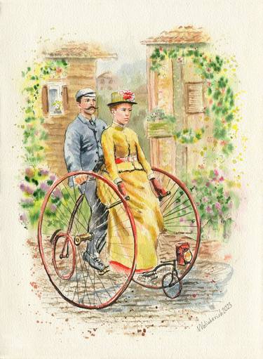 Sir Arthur Conan Doyle and his wife on a Quadracycle. thumb