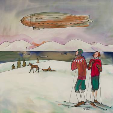 skiers looking at dirigible thumb