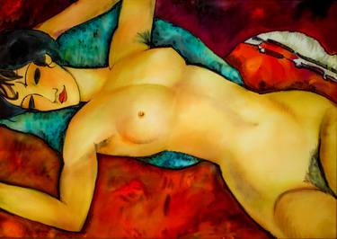 my copy on silk. Modigliani "Lying Nude" thumb