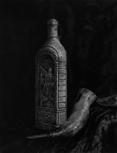 still life with wine bottle and vessel thumb
