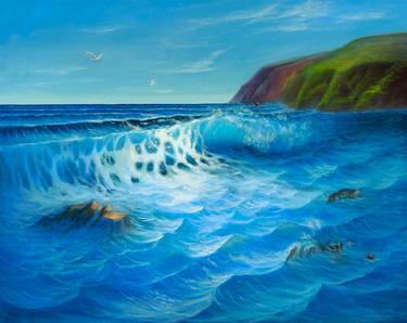 "A NEW DAY" Seascape oil painting, Ocean Painting, Ocean Art, Coastal Painting, Cliffs And Waves thumb