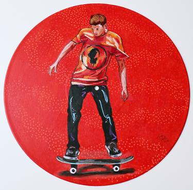 skater on vinyl record - red background thumb