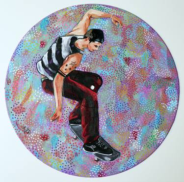skater on vinyl record - jumping - multi-color background thumb