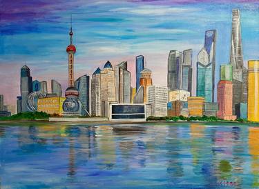 Original Art Deco Cities Painting by Krasimira Mancheva