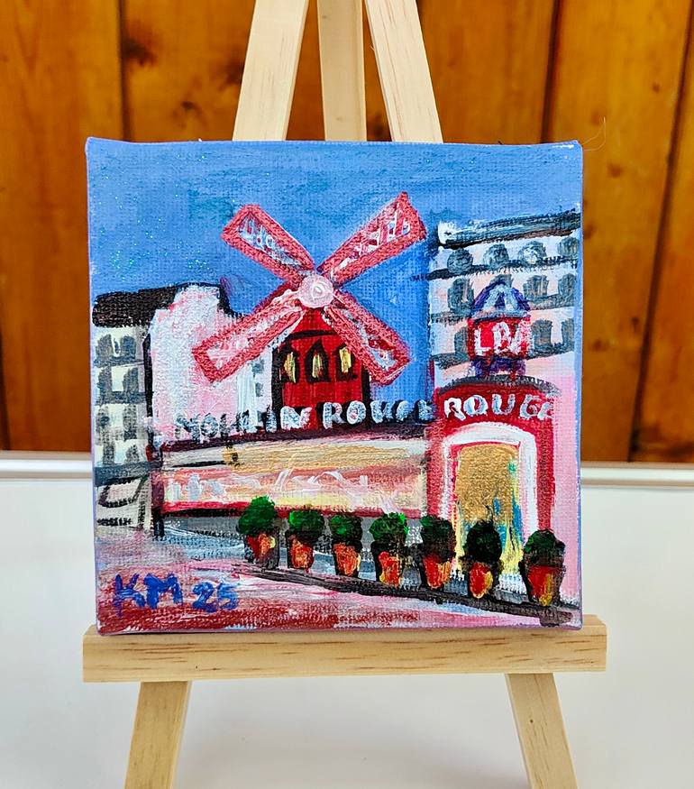 Original Architecture Painting by Krasimira Mancheva | Art Deco Art on Corrugated Cardboard | Moulin Rouge