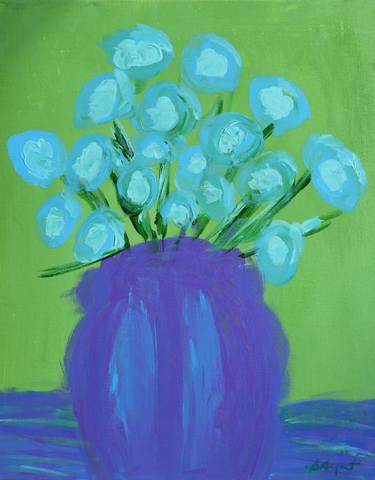 Purple Vase with Blue Flowers thumb