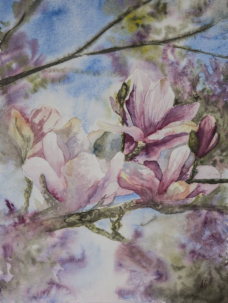 Magnolia Branch Painting by Aneta Gajos |