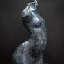 Bronze sculpture of female torso blue patina.