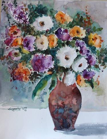 Print of Impressionism Floral Paintings by SAGARIKA SEN