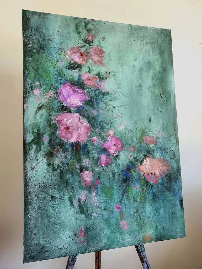 Original Abstract Expressionism Floral Mixed Media by Jennifer Taylor