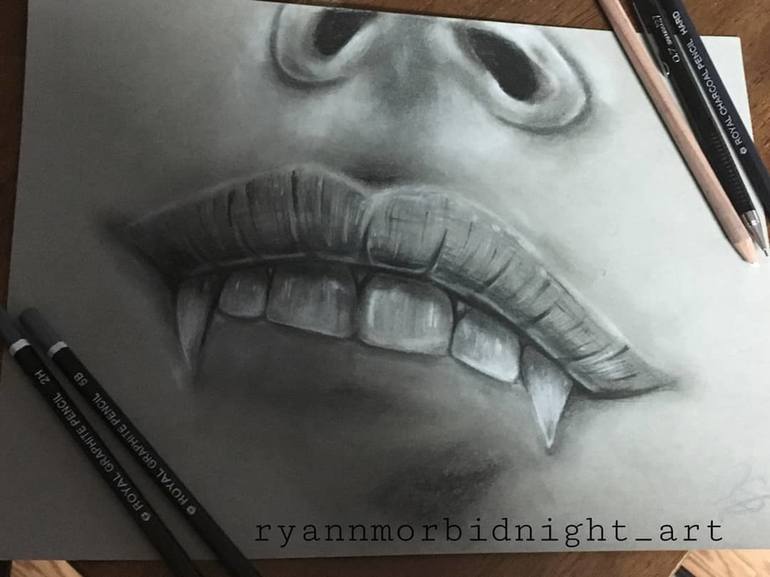 Vampire Lip Bite Drawing by Ryann MorbidNight Saatchi Art