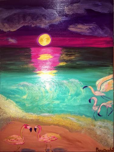 maldives island flamingo love handwork painting art sunset acrylicpaint world nature thumb