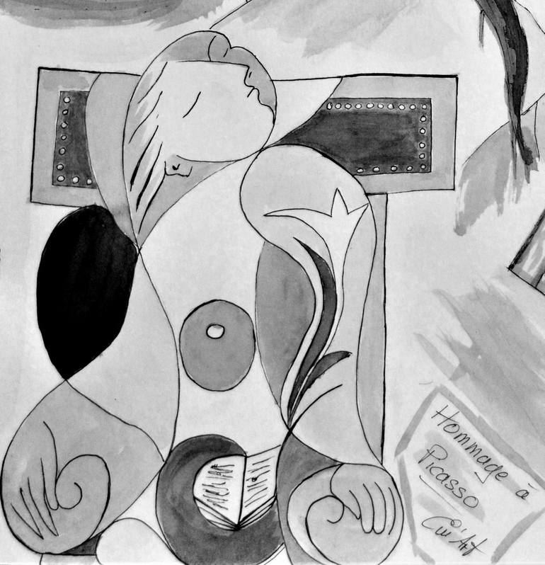 Original Cubism Women Drawing by Emmanuelle Baudry