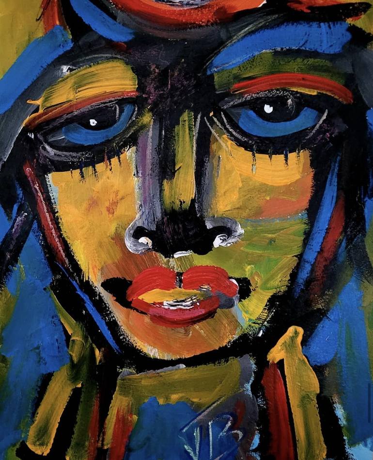 Blue red yellow oil pastel painting Painting by Juan Balebona | Saatchi Art