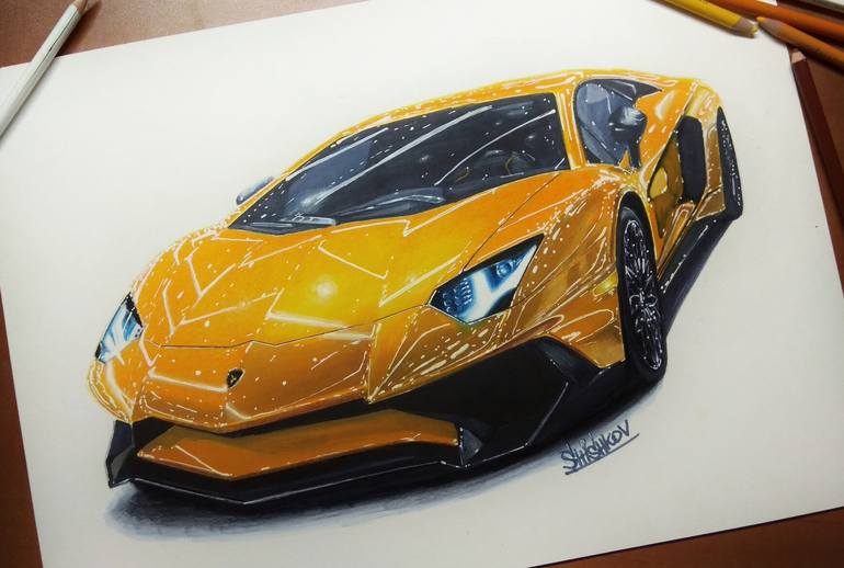 How to Draw Sports Car with Colored Pencils and Markers 